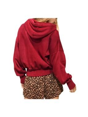 American Eagle Soft Terry Pullover Hoodie Sweatshirt Regular Fit Burgundy Sz XS